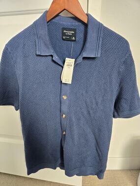 Abercrombie & Fitch Textured Sweater Polo Button Up Blue XS Men